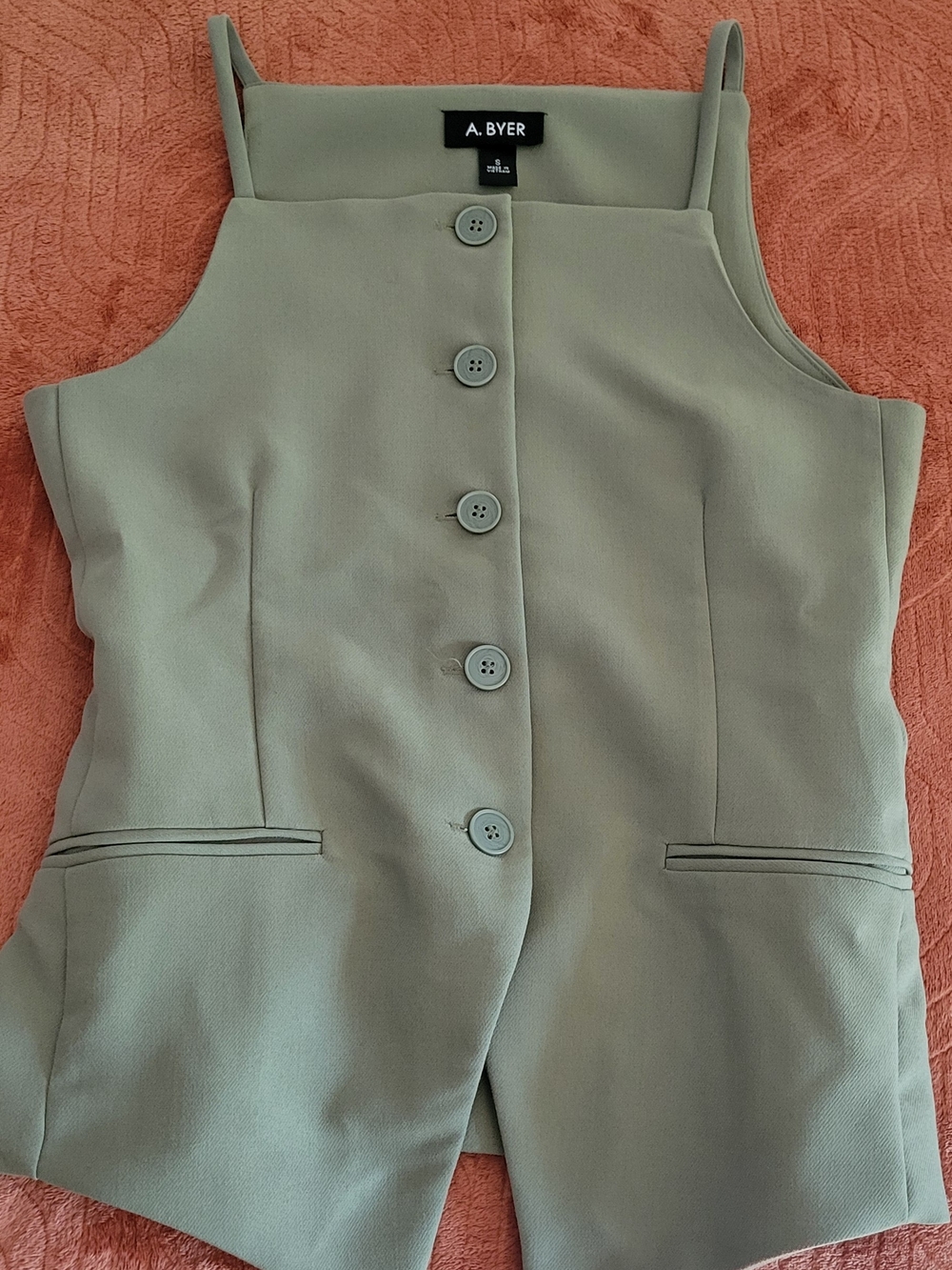 A. Byer Sage Green Button-Front Sleeveless Jumpsuit Top